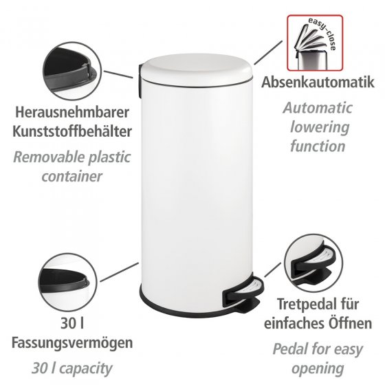 Treteimer Mod. Leman Easy Close Weiß 30 L, mit herausnehmbarem Einsatz