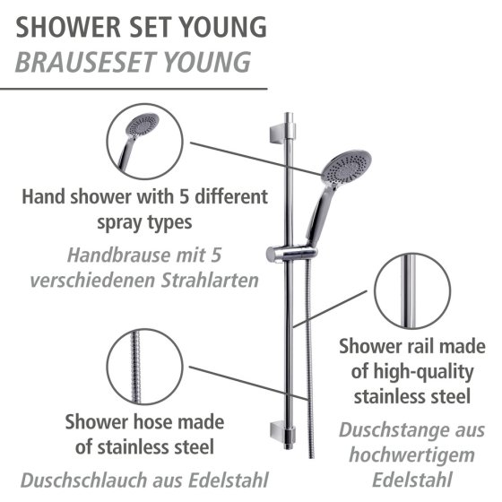 Brauseset Mod. Young Chrom, Länge Stange: 66 cm 