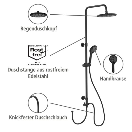 Duschsystem Watersaving Schwarz, bis zu 40 % Wasserersparnis 