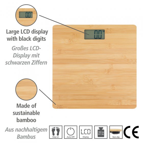 Personenwaage Mod. Bambusa aus Bambus, digitale Körperwaage bis 180 kg
