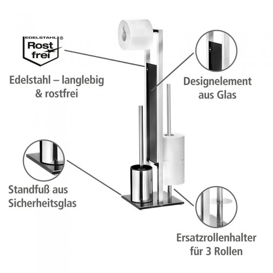 Stand WC-Garnitur Mod. Rivalta Edelstahl Glänzend, integrierter Toilettenpapierhalter