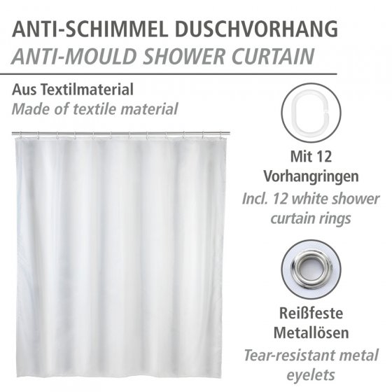 Anti-Schimmel Duschvorhang Uni White, Textil (Polyester), 120 x 200 cm, waschbar 