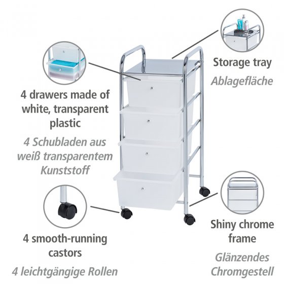Rollwagen Mod. Messina mit 4 Schubladen, aus transparentem Kunststoff