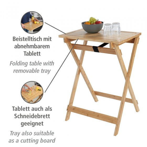 Bambus-Klapptisch mit Schneideplatte Mod. Lugo, mit abnehmbarem Tablett