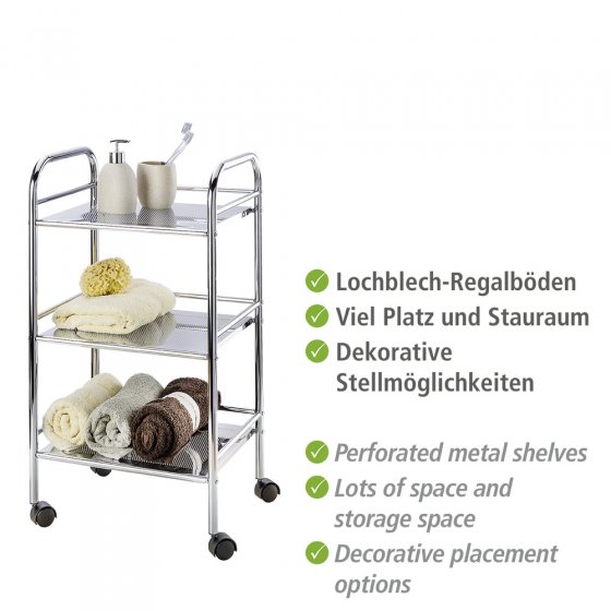 Rollwagen Exclusiv mit 3 Ablagen, aus verchromtem Stahl