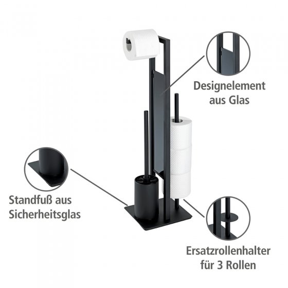 Stand WC-Garnitur Mod. Rivalta Schwarz matt, integrierter Toilettenpapierhalter und WC-Bürstenhalter