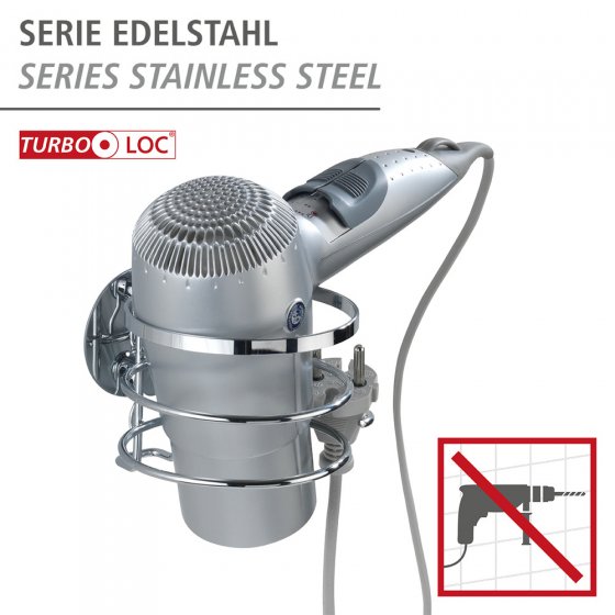Turbo-Loc® Edelstahl Haartrocknerhalter, rostfrei, Befestigen ohne bohren 