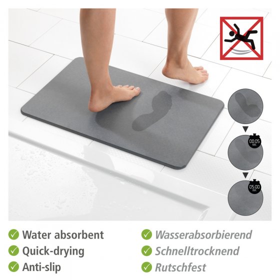 Badematte Mod. Simi Grau, 60 x 39 cm, Badvorleger, Badmatte