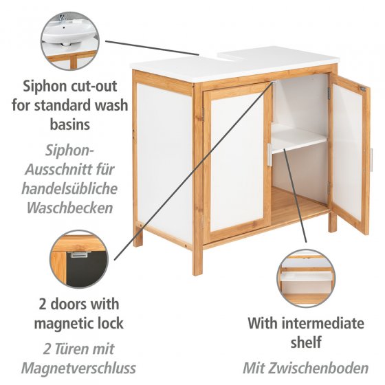 Waschbeckenunterschrank Mod. Finja, Waschbecken-Unterregal aus Bambus/MDF