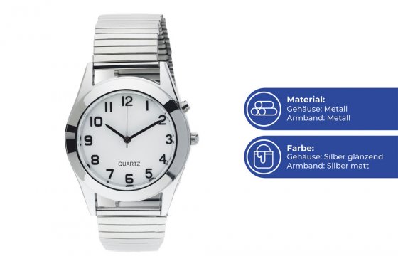 Beleuchtete Herrenuhr Silber, Gehäuse ca. 3,7 cm Ø 