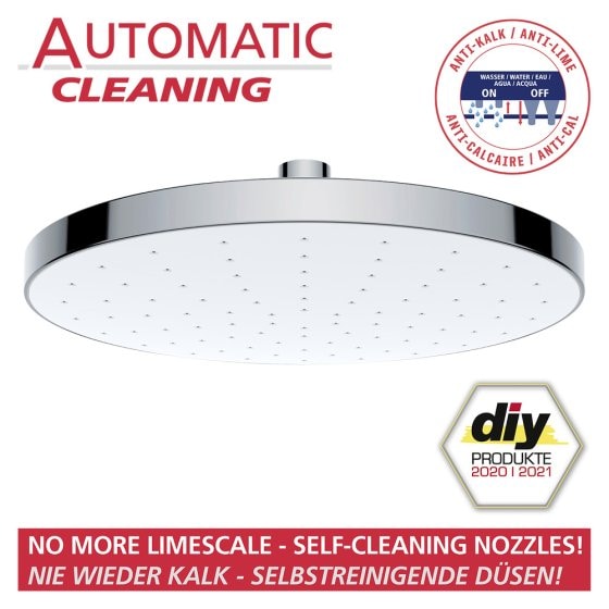 Regenduschkopf Automatic Cleaning Ø 22,5 cm, Anti-Kalk Universal-Kopfbrause 