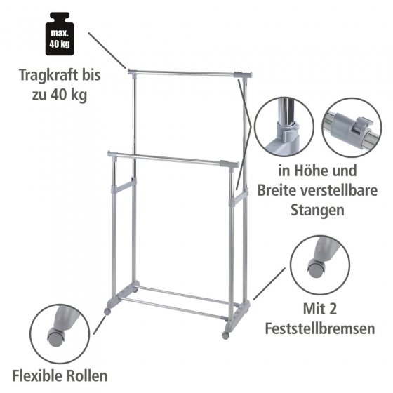 Kleiderständer Mod. Twin Bars, höhenverstellbar, 4 Rollen