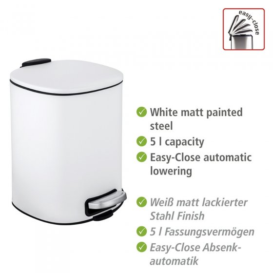 Treteimer Mod. Alassio, Weiß 5 L, mit Easy-Close Absenkautomatik 