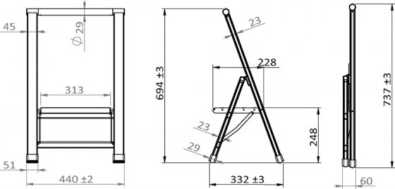 Alu-Design Klapptrittleiter 2-stufig Silber, rutschsichere XXL-Stufen