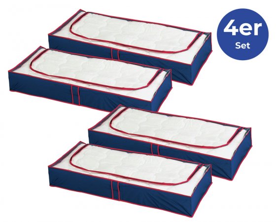 Unterbettkommode Blau-Rot 4er Set, Aufbewahrungskommoden für Saisontextilien 