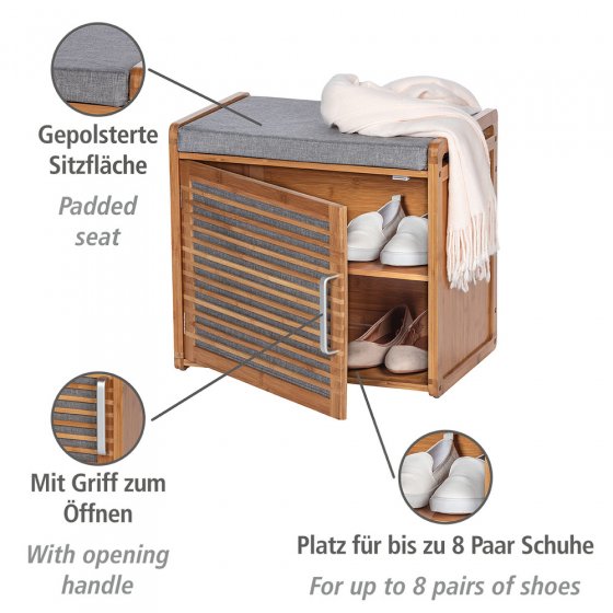 Schuhschrank aus Bambus mit Sitzpolster Mod. Bahari, aus Bambus