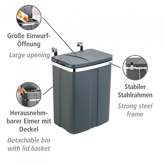 Tür-Abfalleimer, 12 Liter, zum Einhängen in Schrank und Schublade