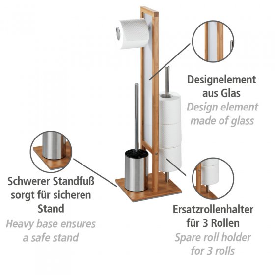 Stand WC-Garnitur Mod. Rivalta Bambus, integrierter Toilettenpapierhalter und WC-Bürstenhalter