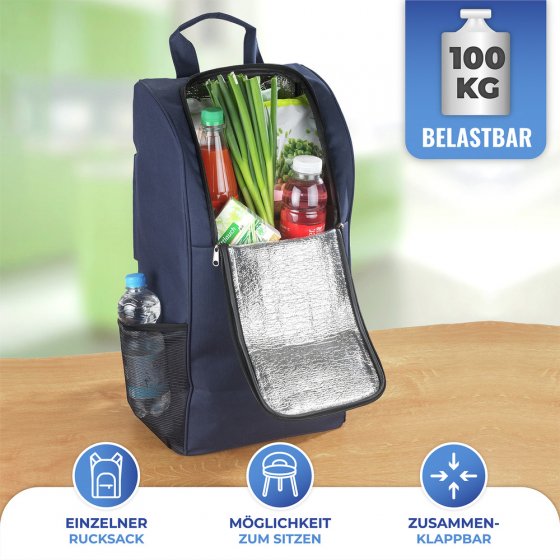 Einkaufstrolley mit Sitz, Dreirad-System fürs Treppensteigen 