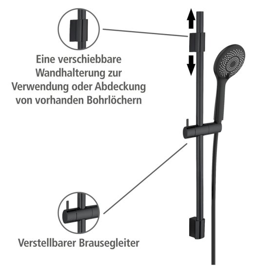 Brauseset Watersaving Schwarz, Länge Stange: 70 cm 