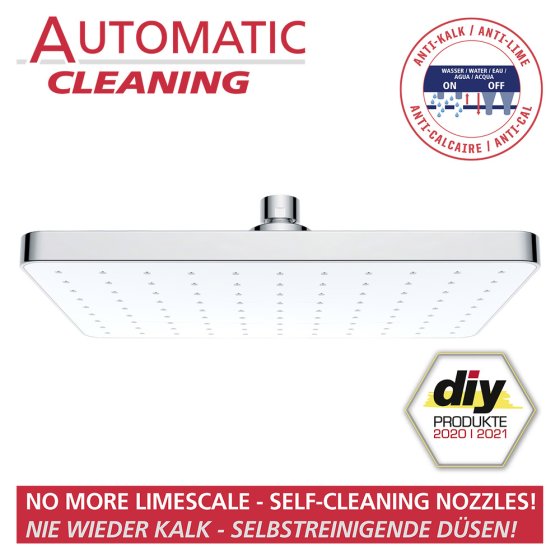 Regenduschkopf Automatic Cleaning 25 x 17 cm, mit automatischem Reinigungssystem 