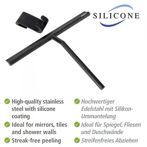 Badezimmerwischer Mod. Mola Silikon XXL Schwarz, extra breite Wischfläche