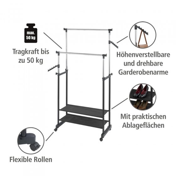 Kleiderständer All In, höhenverstellbar, 4 Rollen