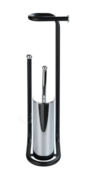 Stand WC-Garnitur Universalo Schwarz, integrierter Toilettenpapierhalter und WC-Bürstenhalter