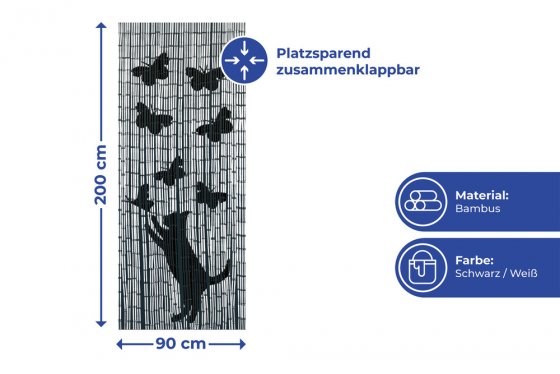 Bambusvorhang Mod. Katze und Schmetterling, 90 x 200 cm 