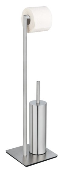Stand WC-Garnitur Mod. Recco Edelstahl satiniert, WC-Bürste mit Silikon-Bürstenkopf 