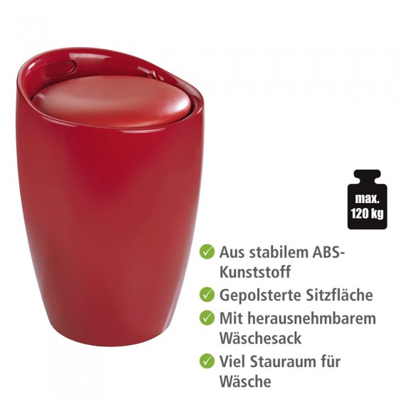 Hocker Mod. Candy Red, mit abnehmbarem Wäschesammler