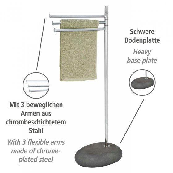 Handtuchständer Mod. Pebble Stone Grey mit 3 Armen, aus verchromtem Stahl