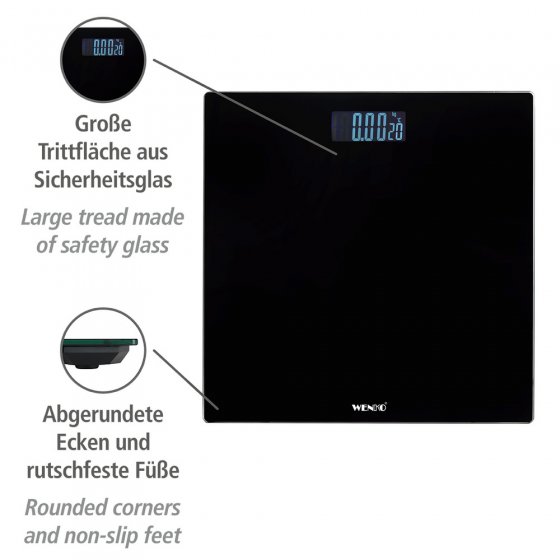 Personenwaage LCD Schwarz, digitale Körperwaage bis 150 kg