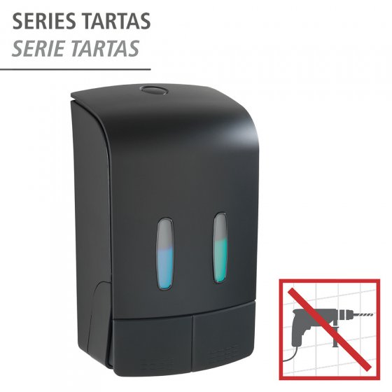 2-Kammer Desinfektionsmittel- und Seifenspender Mod. Tartas Schwarz, Füllmenge je Kammer: 480 ml 