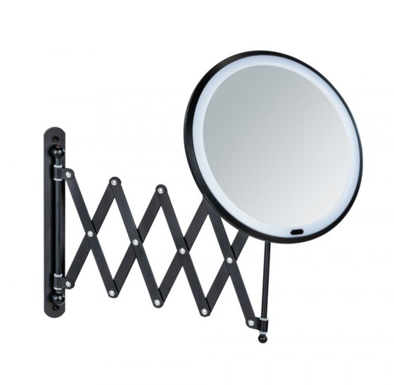 LED Teleskop-Wandspiegel Mod. Barona Schwarz, mit Touch-Funktion 