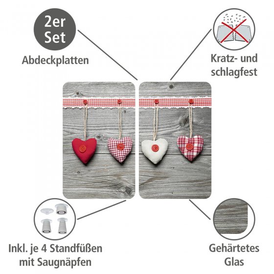 Herdabdeckplatte Universal Herzen 2er Set, für alle Herdarten
