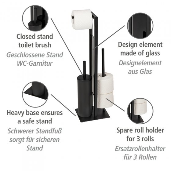 Geschlossene WC-Garnitur Mod. Rivalta Schwarz, mit Toilettenpapier- und Ersatzrollenhalter
