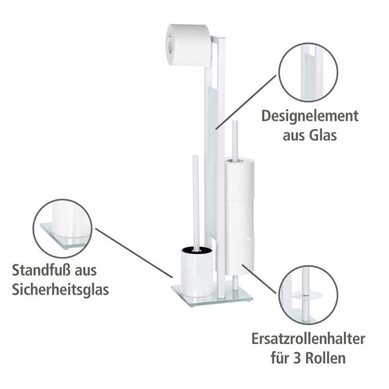 Stand WC-Garnitur Mod. Rivalta Weiß, integrierter Toilettenpapierhalter und WC-Bürstenhalter