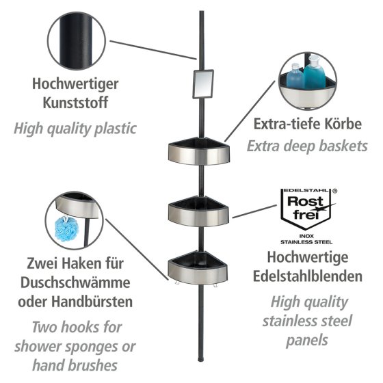 Teleskop-Duschecke Mod. Premium Big Black, Edelstahl rostfrei 