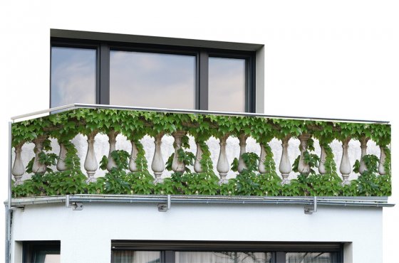 Balkon-Sichtschutz naturfrohem Efeu-Motiv, 5 m, reißfester Sichtschutz mit Efeu-Motiv 