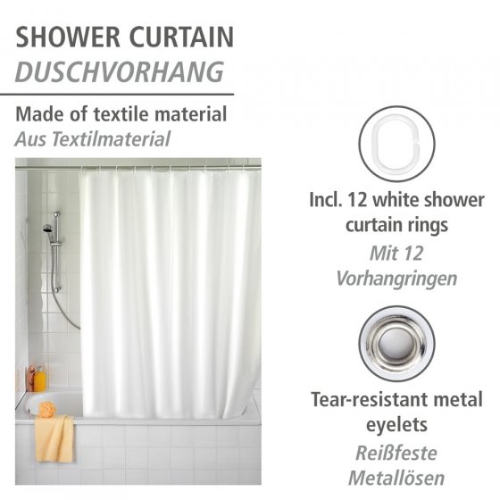 Duschvorhang Uni Weiß 180 x 200 cm, Textil (Polyester), 180 x 200 cm, waschbar