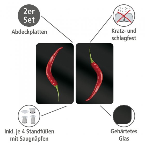 Herdabdeckplatten Universal Hot Peperoni 2er Set, für alle Herdarten