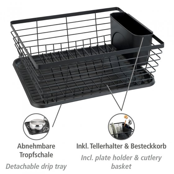 Geschirrabtropfer Mod. Drip Schwarz, mit herausnehmbarem Besteckkorb