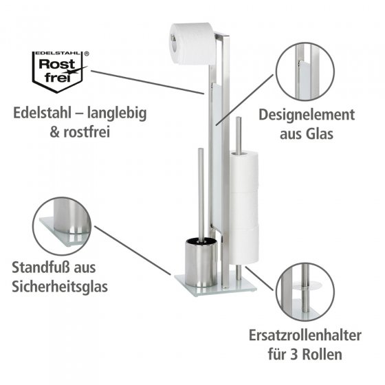 Stand WC-Garnitur Mod. Rivalta Edelstahl Matt, integrierter Toilettenpapierhalter