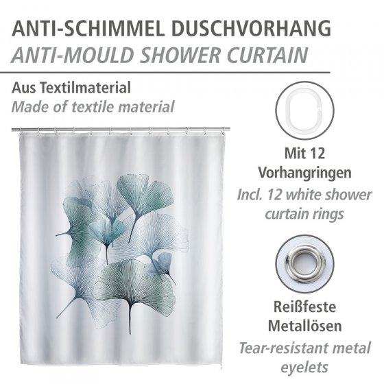 Anti-Schimmel Duschvorhang Mod. Ginkgo, antibakteriell beschichtet 