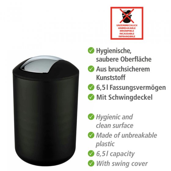 Schwingdeckeleimer Mod. Brasil Schwarz L, 6,5 Liter