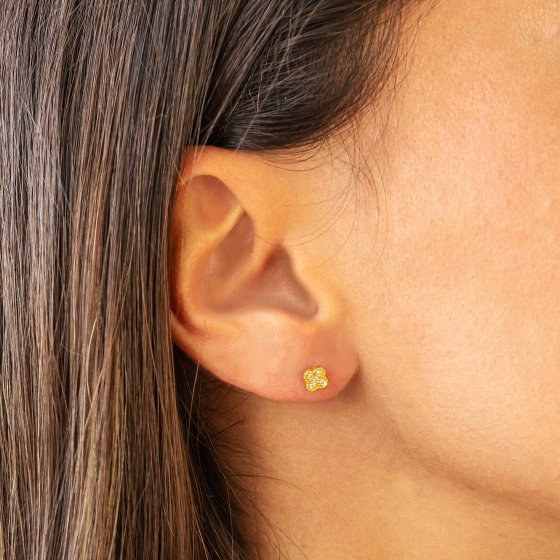 Ohrstecker 925 Sterling Silber gelb vergoldet Clover Kleeblatt Zirkonia 