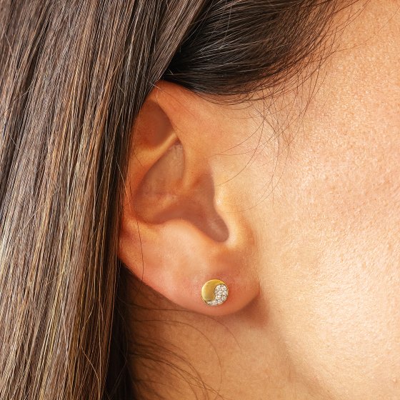 Ohrstecker 925 Silber vergoldet Yin&Yang Zirkonia 