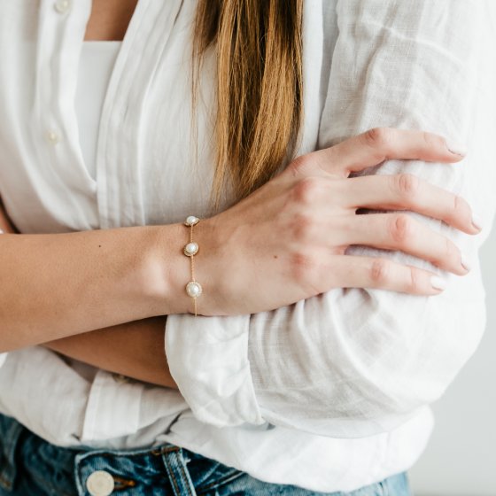 Armband 925/- Sterling Silber vergoldet Perle und Zirkonia 