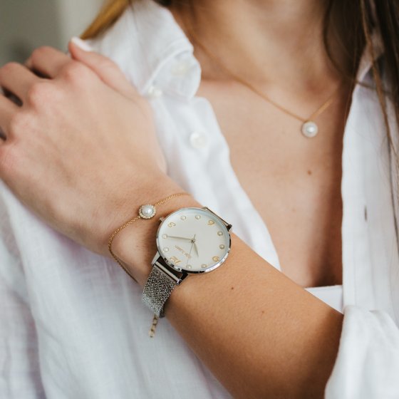 Armband 925/- Sterling Silber vergoldet Perle und Zirkonia 